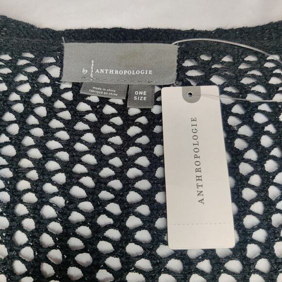 NWT By Anthropologie Julliet Cropped Open Knit Cardigan Sweater Black One Size - Picture 13 of 16